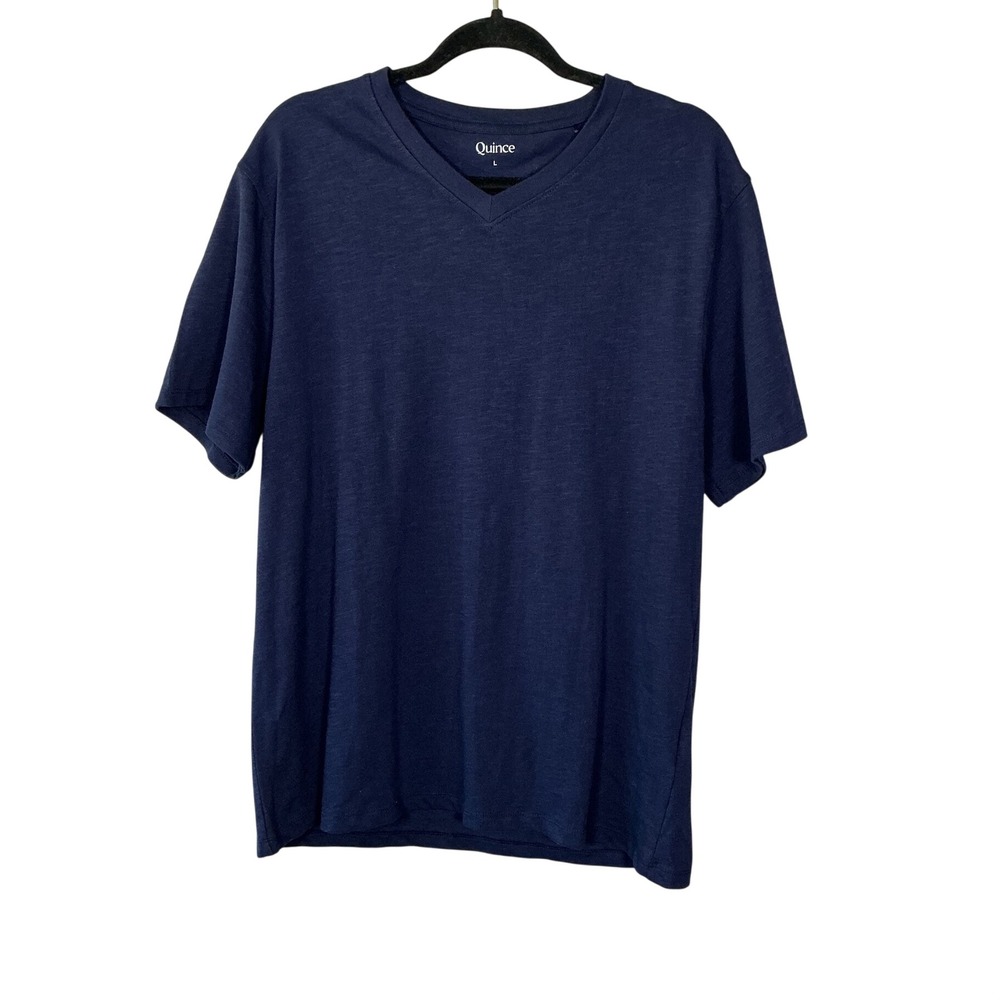 Quince Navy Blue 100% Organic Cotton V-Neck Short Sleeve Tee Shirt Large